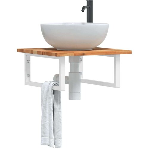  Zidna polica za Lavabo - Umivaonik od čelika i masivnog bagremovog drva - tamno smeđe i bijele boje 50 x 50 x 2 cm 1 Pravokutno Cijene