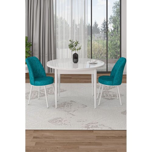 Hanah home trpezarijski set Tor, sto i 2 stolice, bela ploča, tirkizna tkanina Babyface Cene