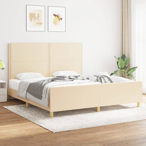  The Living Store Posteljni okvir z vzglavjem krem 180x200 cm blago - Posteljni Okvir Z Vzglavjem, (21454195) Slike