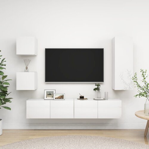  5-dijelni set TV ormarića visoki sjaj bijeli od iverice Slike