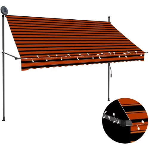 vidaXL Ročno zložljiva tenda z LED lučkami 250 cm oranžna in rjava, (20609968)