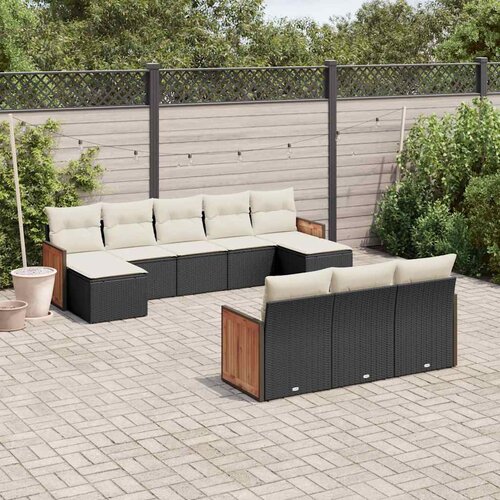  10-dijelni set vrtnih sofa s jastucima crni od poliratana Slike