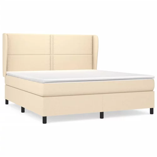 vidaXL Box spring postelja z vzmetnico krem 160x200 cm blago, (20894679)