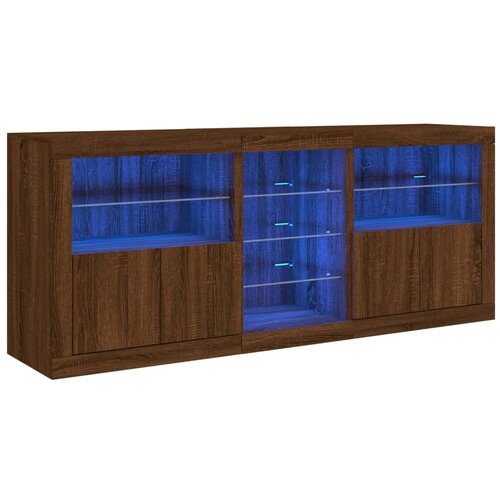 Maison Chic Komoda - Predalnik z LED lučkami dimljen rjav hrast 162x37x67 cm, (21720819) Cene