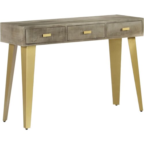 vidaXL Konzolna mizica siva trden mangov les z medenino 110x35x76 cm Cene