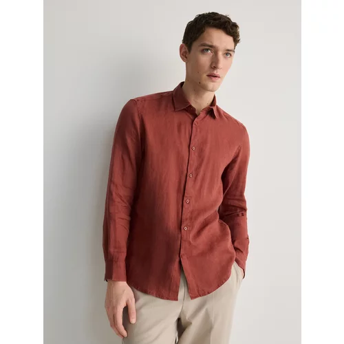 Reserved - Lanena regular fit košulja - jarkocrveno