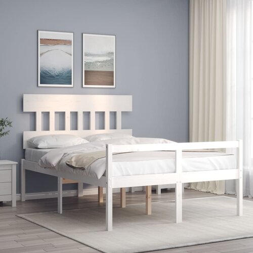 VidaXL Posteljni okvir z vzglavjem bel 140x200 cm trden les Slike