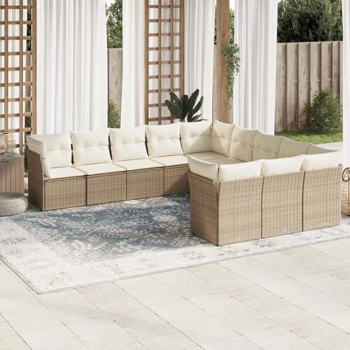 vidaXL 11-dijelni set vrtnih sofa od poliratana s jastucima bež Cijene