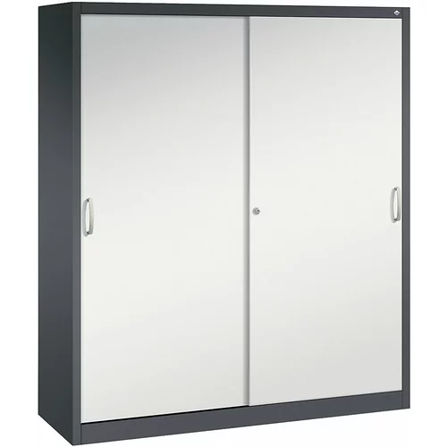 C+P ACURADO omara z drsnimi vrati, 8 polic, VxŠxG 1950 x 1600 x 500 mm, črno sive / svetlo sive barve