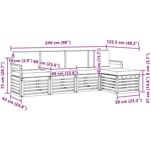  Set vanjskih sofa 5 pcs Bijela i bež 249 x 122,5 x 73 cm Slike
