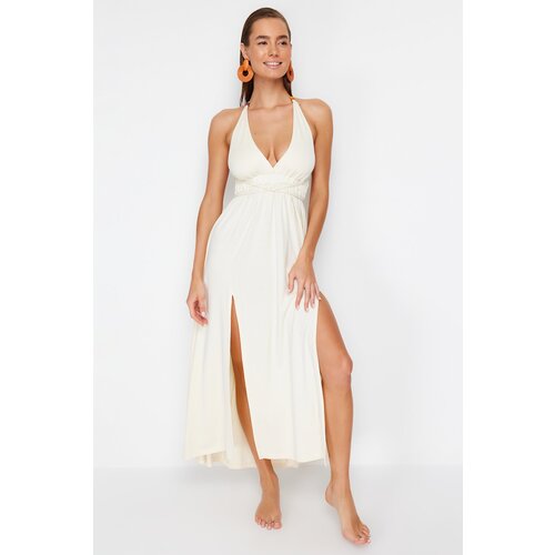 Trendyol Ecru Maxi Knitted Beaded Accessory Beach Dress Cijene