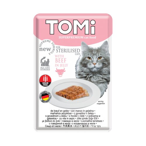 Tomi sosić za sterilisane mačke sa ukusom govedine u želeu bez žitarica 100g Slike