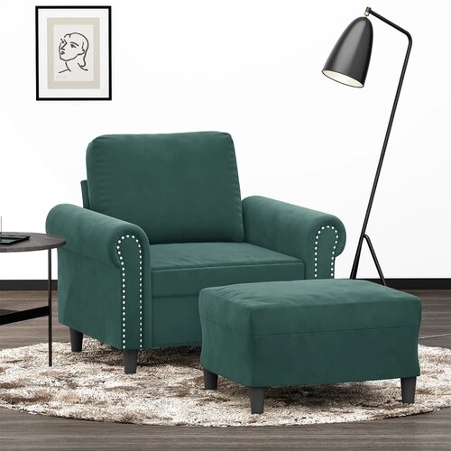  The Living Store Fotelj s stolčkom za noge temno zelen 60 cm žamet - Kavč S Stolčkom Za Noge, (21485082) Cene