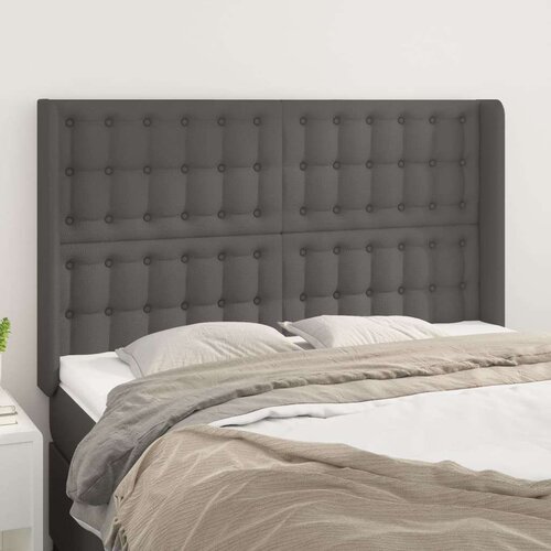 Vzglavje z u&amp;scaron;esi sivo 147x16x118/128 cm umetno usnje, (20933654) Slike