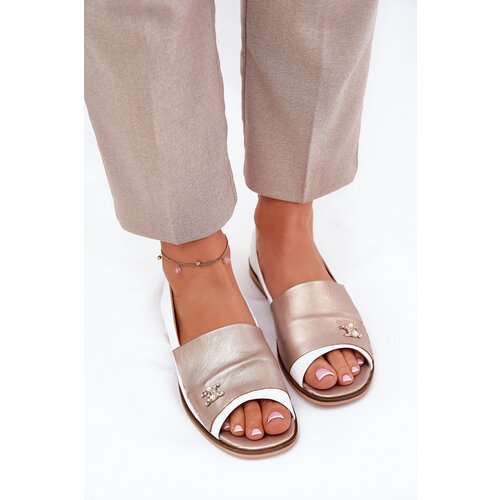 Zazoo Leather Elegant Ballet Flats With Open Toes White-Gold 1865 Slike