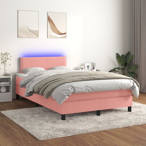 Krevet box spring s madracem LED ružičasti 120x200cm bar&amp;scaron;unasti Slike