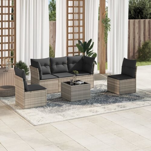 vidaXL 6-dijelni set vrtnih sofa od poliratana s jastucima svjetlosivi Cijene