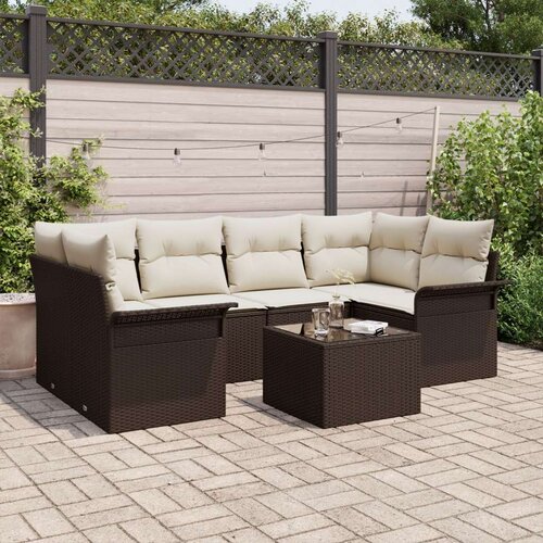 VidaXL 7-dijelni vrtni sofa set s jastučićima smeđi poli ratan Slike