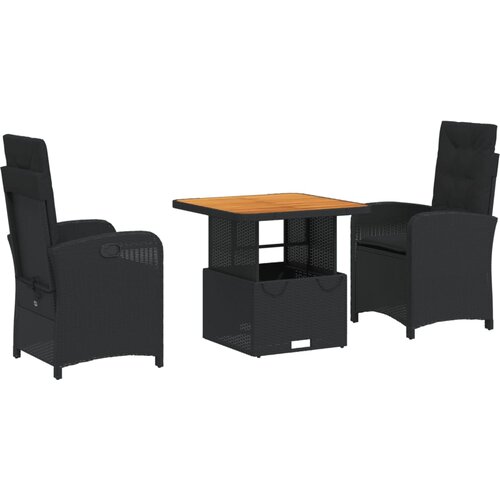  3-dijelni vrtni blagovaonski set s jastucima od poliratana crni Crna 80 cm table length Slike