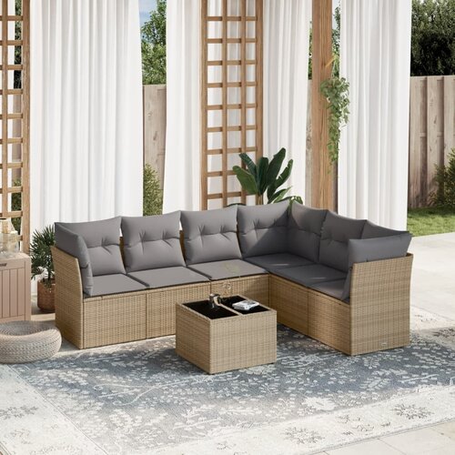 vidaXL 7-dijelni set vrtnih sofa od poliratana s jastucima bež Cijene