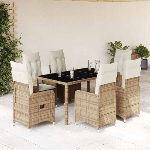  7-dijelni vrtni bistro set od poliratana s jastucima bež Cene