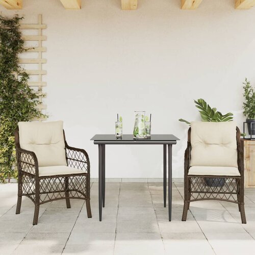 VidaXL 3-dijelni bistro set s jastucima smeđi od poliratana Slike