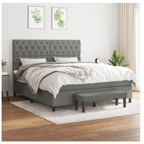  Box spring postelja z vzmetnico temno siva 160x200 cm blago Slike