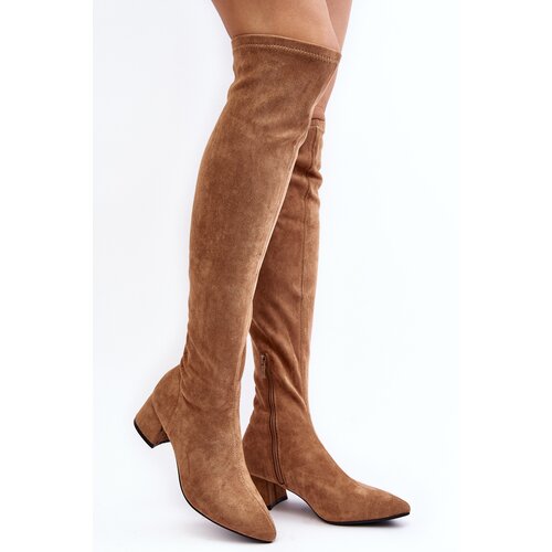 Kesi Women's over-the-knee boots with low heels Camel Maidna Slike