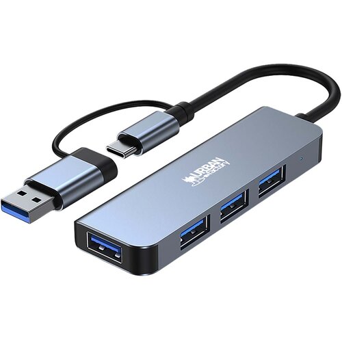 Oem URBAN FACTORY, Hub MINEE USB / USB-C s 4 ultra hitrimi USB 3. priključki0 15cm, Siva, (5000185071) Cene