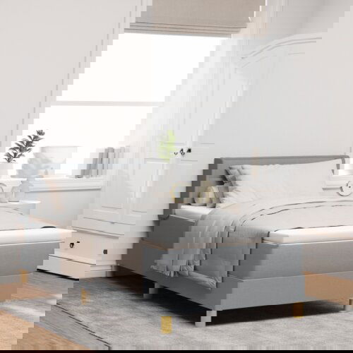 vidaXL Krevet s box springom s madracem svijetlo sivi 100x200 cm tkanina, Uzglavlje linijski dizajn svijetlo sivo 100 cm tkanina Cene