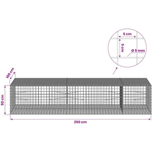  Gabion s 5 mm žicom i mrežom 5x5 cm 250x100x50 cm Slike
