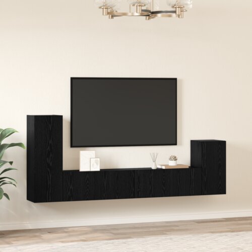 VidaXL TV Kabinet za Zid s policom s pohranom s vratima 4 pcs Crni hrast Konstruirano drvo Slike