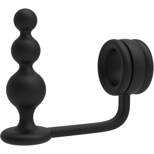 DREAMTOYS Ramrod Cockring with Beaded Anal Plug Black Cene
