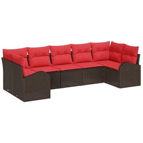 vidaXL Vrtna sedežna garnitura 7 pcs Rjava in rdeča Poly ratan, (5000022418) Cene