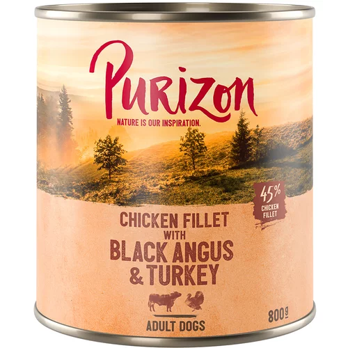 Purizon Varčno pakiranje 12 x 800 g - brez žit - Govedina Black Angus & puran s sladkim krompirjem in brusnicami