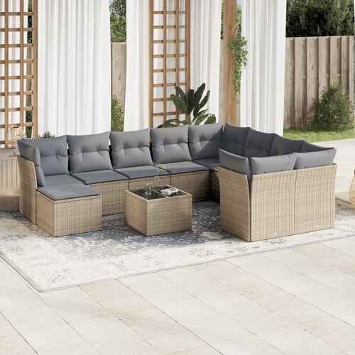 VidaXL 11-dijelni set vrtnih sofa od poliratana s jastucima bež Slike