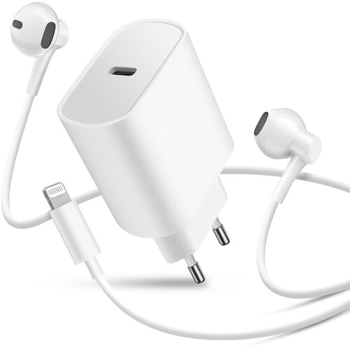 AVIZAR 20W USB-C polnilni paket + žične slu&scaron;alke Lightning z daljinskim upravljalnikom, Bela, (5000193236) Cene