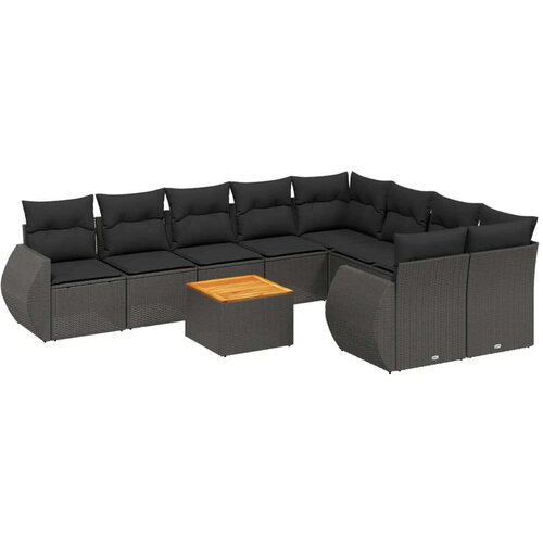  10-dijelni set vrtnih sofa s jastucima crni od poliratana Slike