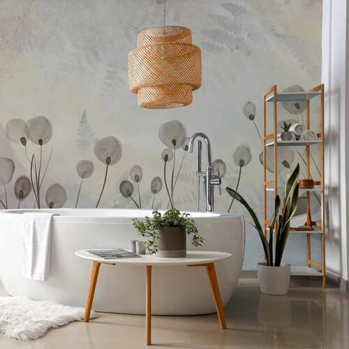  Foto tapeta - Minimalist meadow - floral motif in light shades with reflections 250x175 Slike