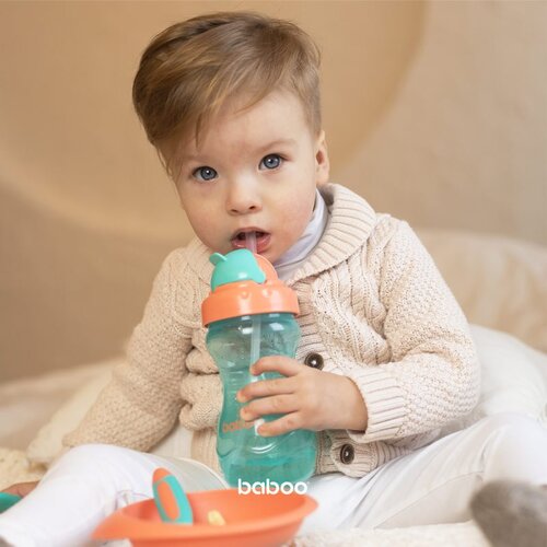 Baboo Cup with Silicone Straw steklenička s slamico Green, 9m+ 360 ml Slike
