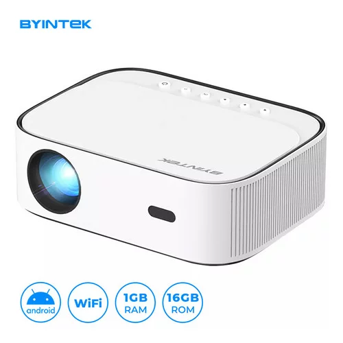 Byintek K45 prenosni LED projektor, Full HD 1080p, Android, WiFi, Bluetooth, 1GB + 16GB, baterija, 700 lumnov, dvojni zvočniki, max. 4K UHD, HDMI, bel
