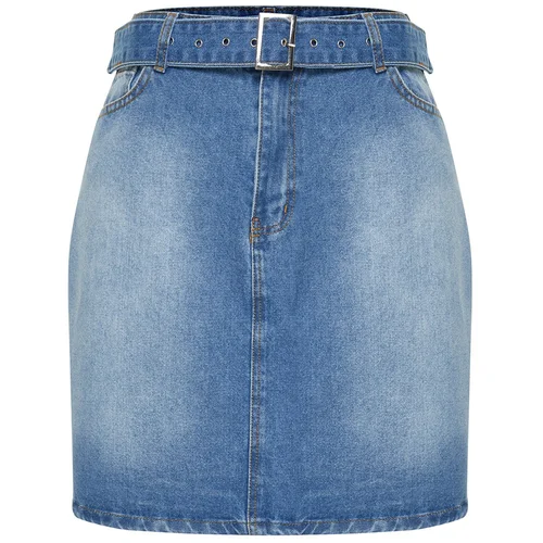 Trendyol Curve Blue Belted Mini Denim Skirt