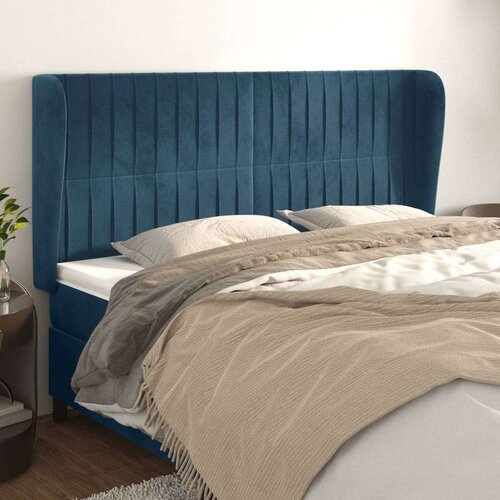  Vzglavje z u&amp;scaron;esi temno modra 163x23x118/128 cm žamet, (20932670) Slike