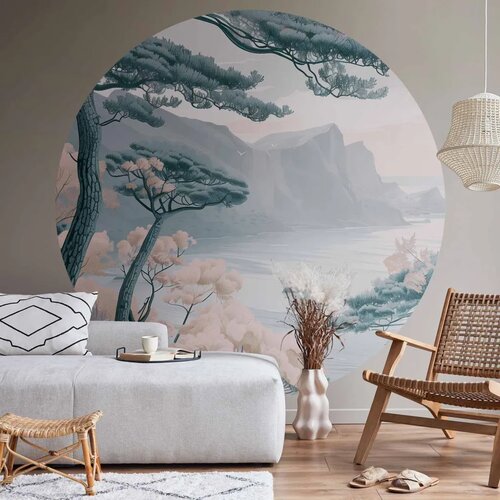  Okrugla fototapeta - Blue coast in delicate colours 140x140 Cene