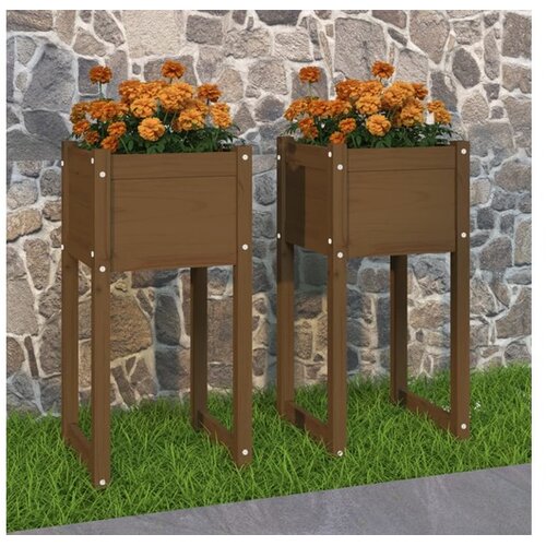  Visoka greda 2 kosa medeno rjava 40x40x81 cm trdna borovina Cene