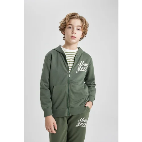 Defacto Boy&#39;s Hooded Printed Zipper Sweatshirt