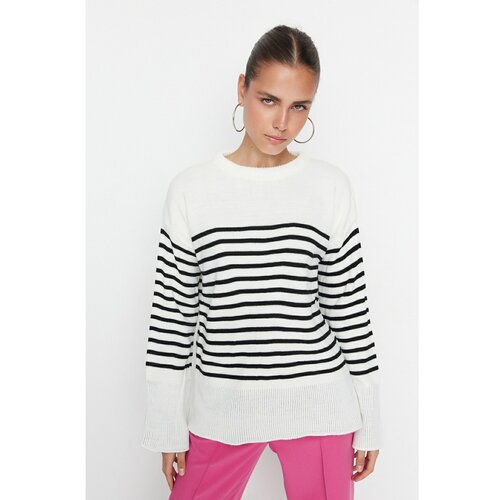 Trendyol Ecru Oversize Striped Knitwear Sweater Slike