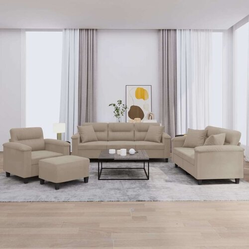  4-dijelni set sofa s jastucima smeđesivi od mikrovlakana Slike