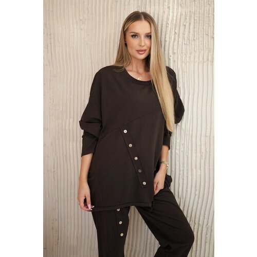 Kesi Włoski Włoski Oversize cotton set sweatshirt + pants brown Slike