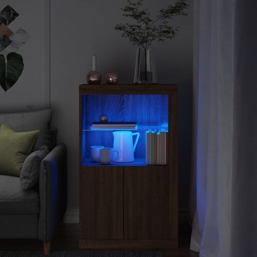 vidaXL Stranska omarica z LED lučkami rjavi hrast inženirski les Cene